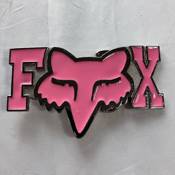VINTAGE Fox Racing Pink Enamel Belt Buckle FXR Motocross Y2K 2000s Promo - Picture 1 of 2